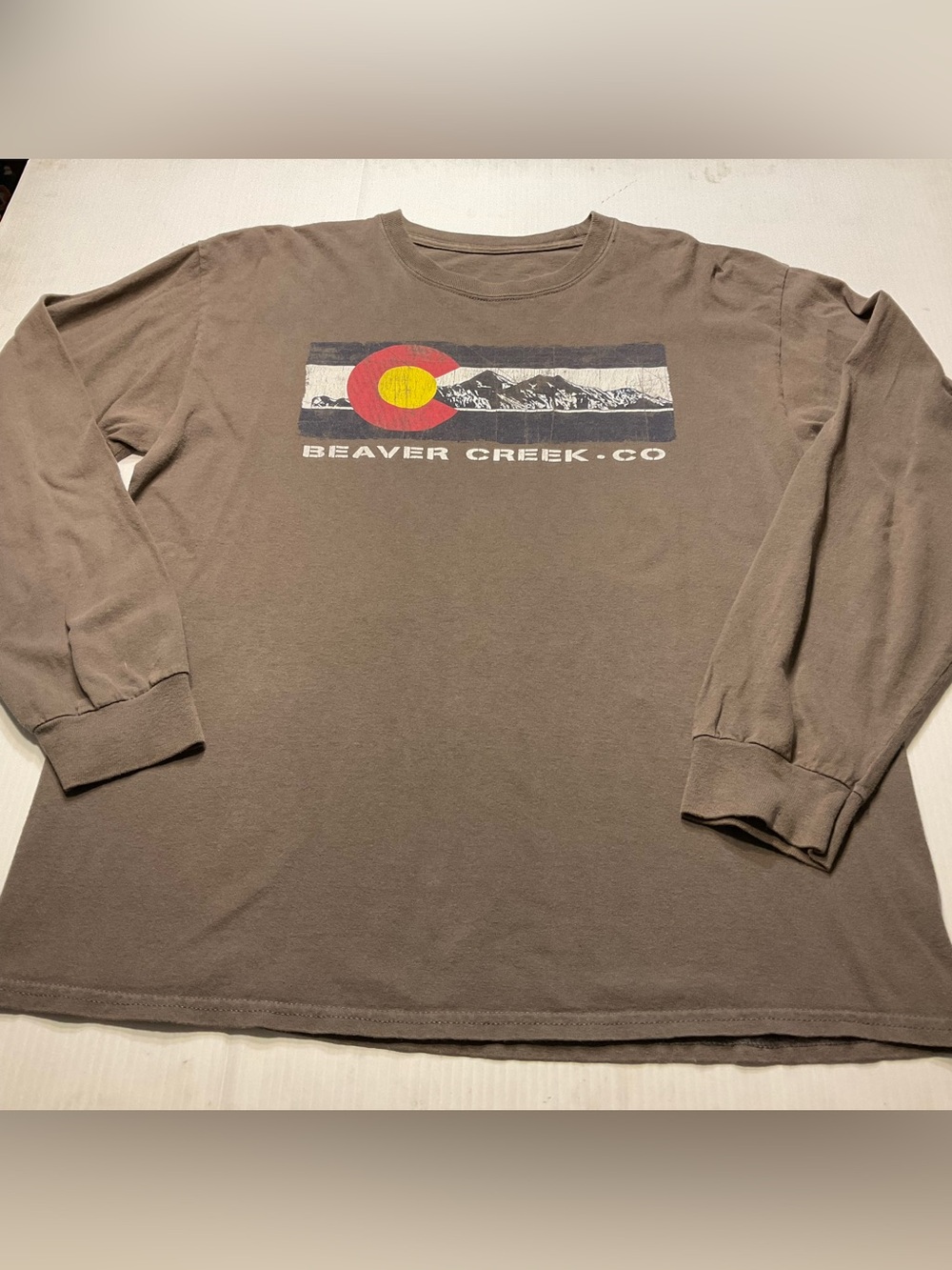 Vintage Beaver Creek Ski Resort Colorado Long Sleeve T Shirt Men Sz L Gray Taupe